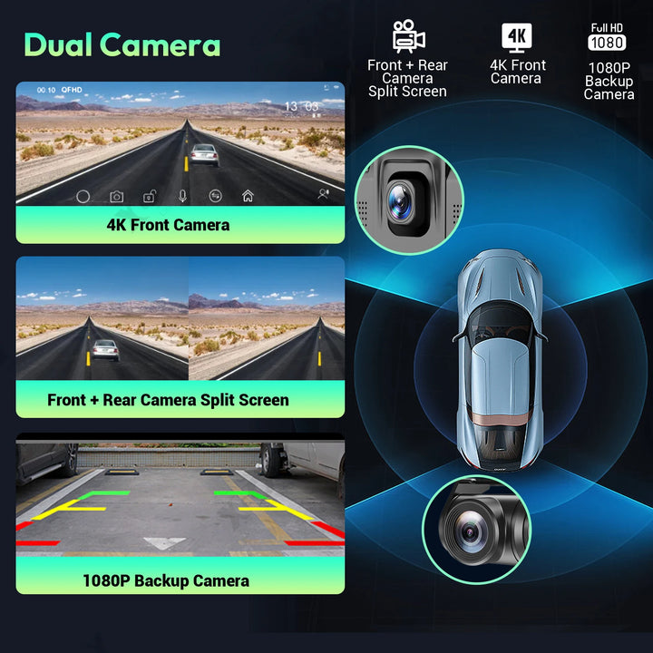 4K Dash Cam Wireless Carplay Android Auto Car